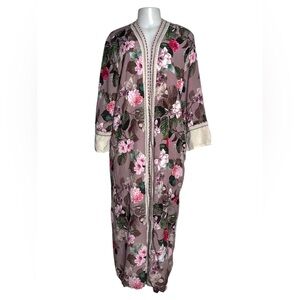 Johnny Was Workshop 100% Silk Floral Long Kimono Duster Robe Jacket Size M